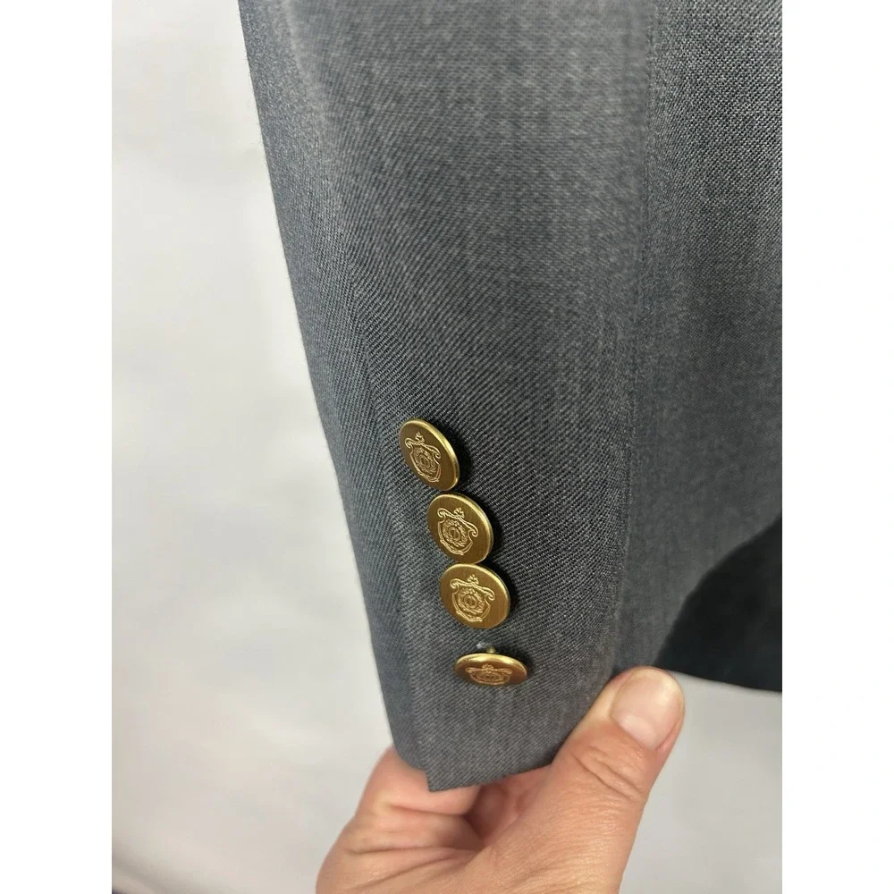 Vintage Christian Dior Monsieur Blazer 44R Gray Gold Crest Buttons 80s‎ USA Made